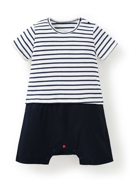 BABY 假兩件剪接連身包屁衣 - 深藍