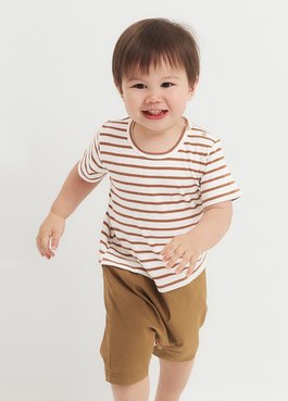 BABY 假兩件剪接連身包屁衣 - 駝色