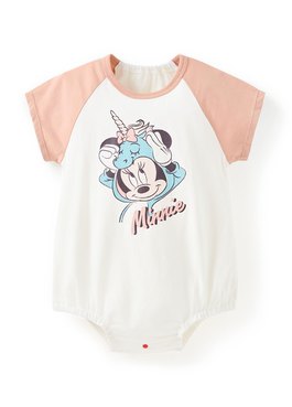 BABY迪士尼棉質拉克蘭寬鬆包屁衣-獨角獸米妮 - 粉橘