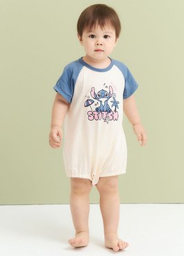 BABY 迪士尼棉質拉克蘭寬鬆包屁衣-史迪奇 - 藍色