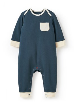 BABY Q彈配色長袖連身衣 - 深綠