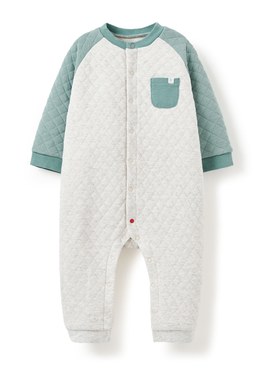 BABY鋪棉長袖連身衣 - 綠色