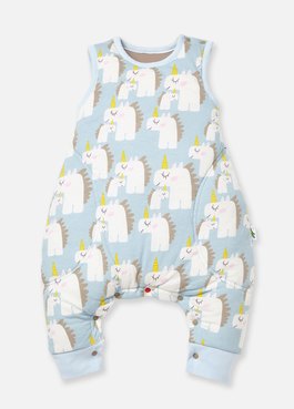 抗菌防踢被(秋冬款0-24M)釦子款-獨角獸 - 淺灰藍