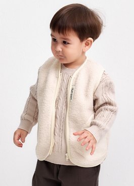 BABY刷毛拼接背心 - 米色