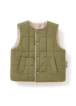 BABY壓紋雙面穿鋪棉背心 - 橄綠