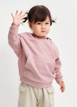 BABY棉質連帽寬鬆上衣 - 淺粉