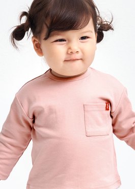 BABY假兩件長袖T恤 - 淺粉