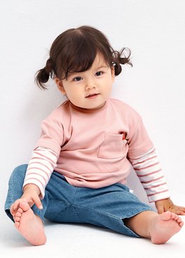 BABY假兩件長袖T恤 - 淺粉