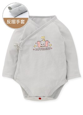 新生兒迪士尼Q彈棉質長袖包屁衣-小飛象 - 灰藍