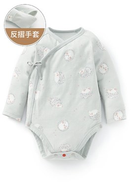 新生兒Q彈棉質長袖包屁衣-刺蝟寶寶 - 灰藍