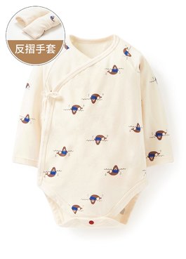 新生兒Q彈棉質長袖包屁衣-海象 - 米色