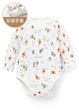 新生兒迪士尼Q彈棉質長袖包屁衣-森林維尼 - 白色