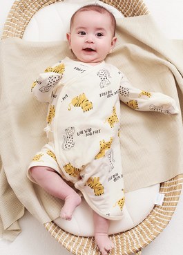 新生兒 Q彈棉質蝴蝶衣-老虎 - 淺黃