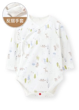 新生兒Q彈棉質長袖包屁衣-森林動物 - 白色