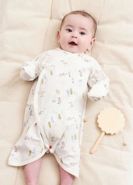 新生兒Q彈棉質蝴蝶衣-森林動物 - 白色