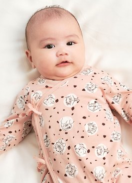 新生兒迪士尼Q彈棉質蝴蝶衣-點點貓狗 - 粉橘
