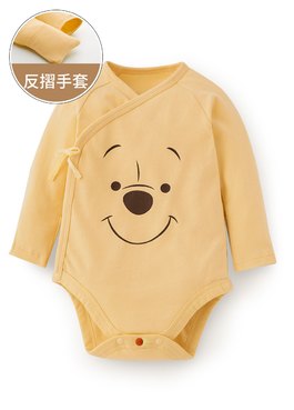 新生兒迪士尼蓄熱保溫長袖包屁衣-維尼 - 黃色