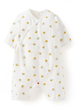 新生兒短袖連身包屁衣-蛋黃 - 白色