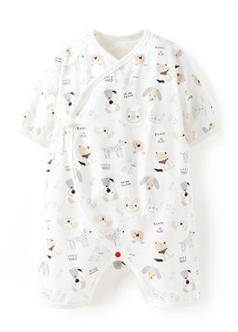 新生兒短袖連身包屁衣-狗狗 - 白色