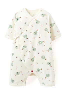 新生兒 短袖連身包屁衣-西洋梨 - 米色