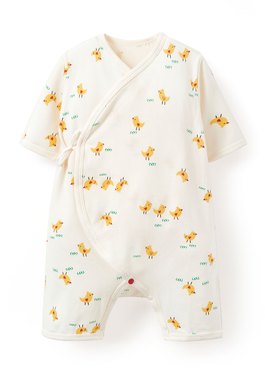 新生兒 短袖連身包屁衣-小雞 - 米色