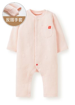 新生兒鋪棉長袖連身衣 - 淺粉