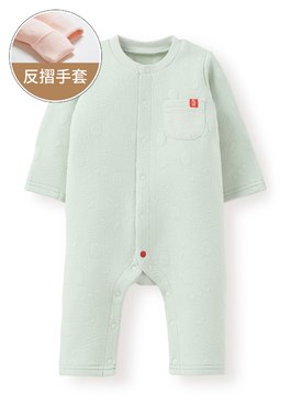 新生兒鋪棉長袖連身衣 - 淺綠