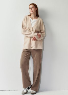 V領開襟孕哺針織衫(兩穿) - 米色