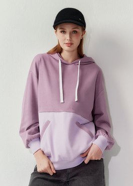撞色拼接連帽孕哺上衣 - 藕紫