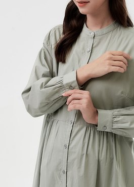 純棉素色襯衫孕哺洋裝(兩穿) - 淺綠