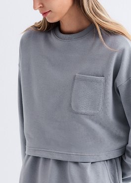 假兩件式+開衩裙孕哺套裝 - 灰藍