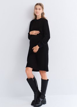 柔軟針織孕哺連身裙 - 黑色