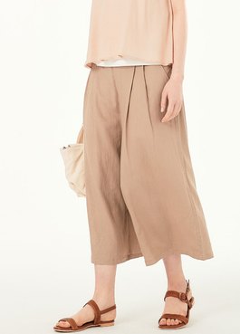 混麻垂墜孕婦寬褲 - 卡其