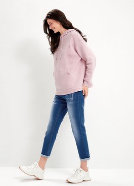 Boyfriend刷破牛仔孕婦褲 - 深藍