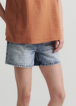 舒適寬鬆牛仔孕婦短褲 - 淺藍