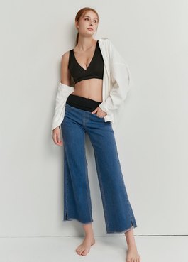 撞色九分牛仔孕婦寬褲