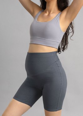 超彈舒適五分瑜珈孕婦褲 - 灰藍