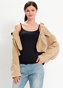 Bra Top抗菌細肩帶孕哺背心 - 黑色