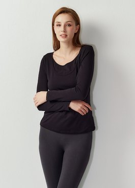 圓領保暖孕哺蓄熱衣 - 黑色