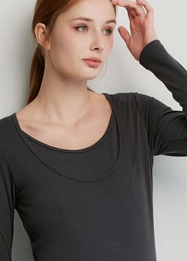 圓領保暖孕哺蓄熱衣 - 深灰