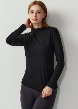 高領保暖孕哺蓄熱衣 - 黑色